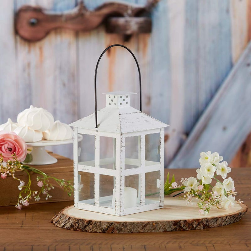 Kate Aspen Rustic Farmhouse Decor White Candle Holder Lantern Decorative (7.5 Inch), Wedding Decoration, Centerpiece Table Decorations, Home Decor, Shelf Decor - Image 1